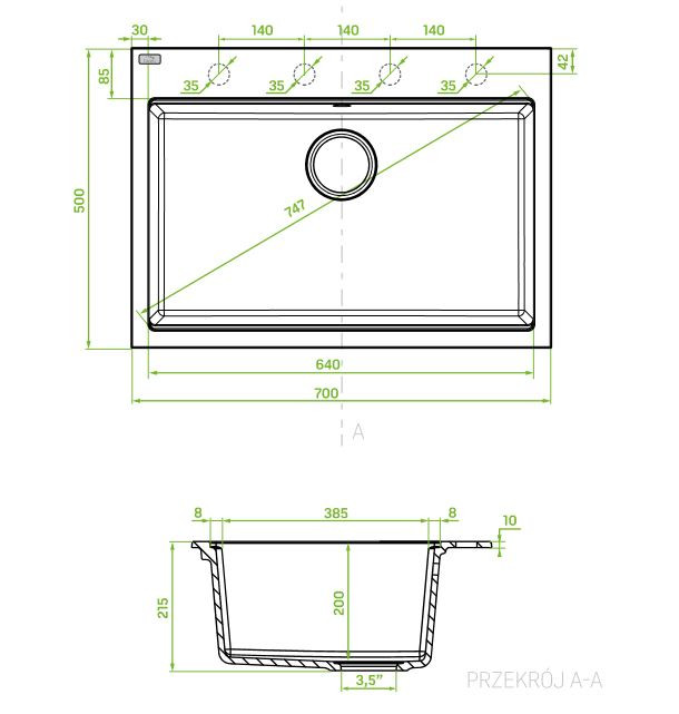 LAVEO TAU 7 bézs nagymedencés mosogató helytakarékos szifonnal - Image 2