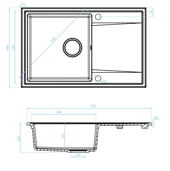 LAVEO HUNTER szemcsés fekete egymedence csepptálcás szett - Image 2